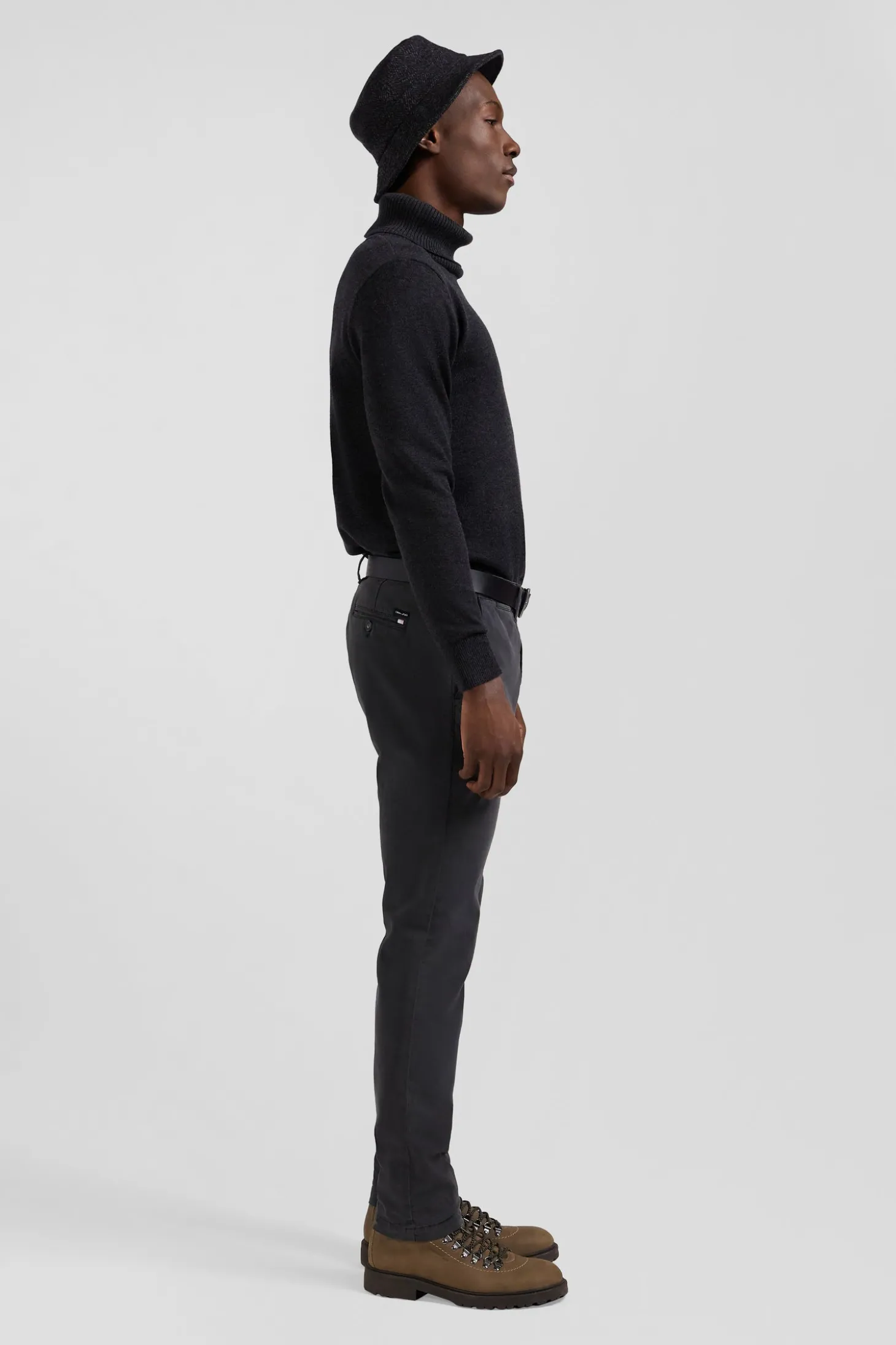Slim plain anthracite grey chino trousers in stretch cotton