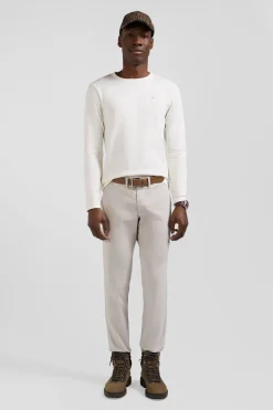 Slim plain beige chino trousers in stretch cotton