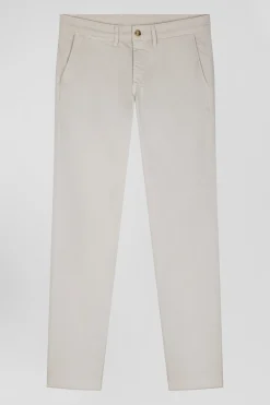 Slim plain beige chino trousers in stretch cotton