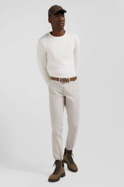 Slim plain beige chino trousers in stretch cotton