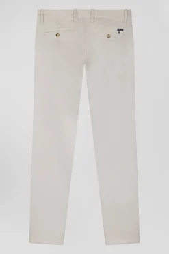 Slim plain beige chino trousers in stretch cotton