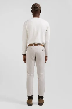 Slim plain beige chino trousers in stretch cotton