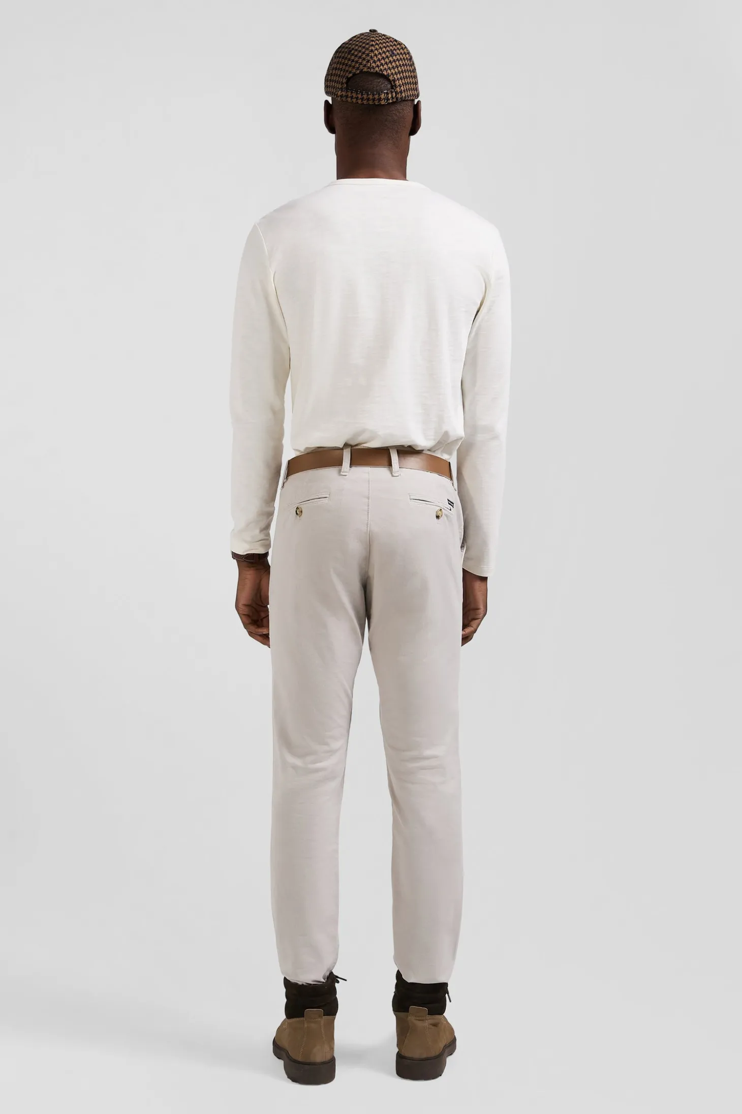 Slim plain beige chino trousers in stretch cotton