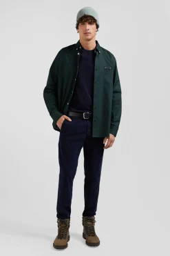 Slim plain navy blue chino trousers in stretch cotton