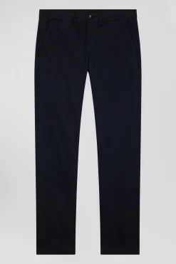 Slim plain navy blue chino trousers in stretch cotton