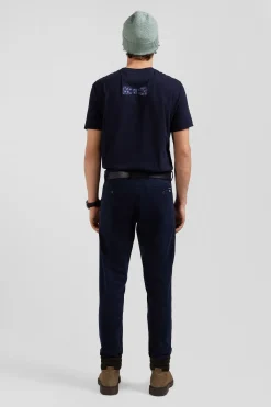 Slim plain navy blue chino trousers in stretch cotton