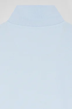 Slim sky blue plain stretch cotton short-sleeved polo shirt