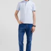 Slim sky blue short-sleeved stretch cotton polo shirt