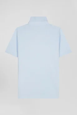 Slim sky blue short-sleeved stretch cotton polo shirt