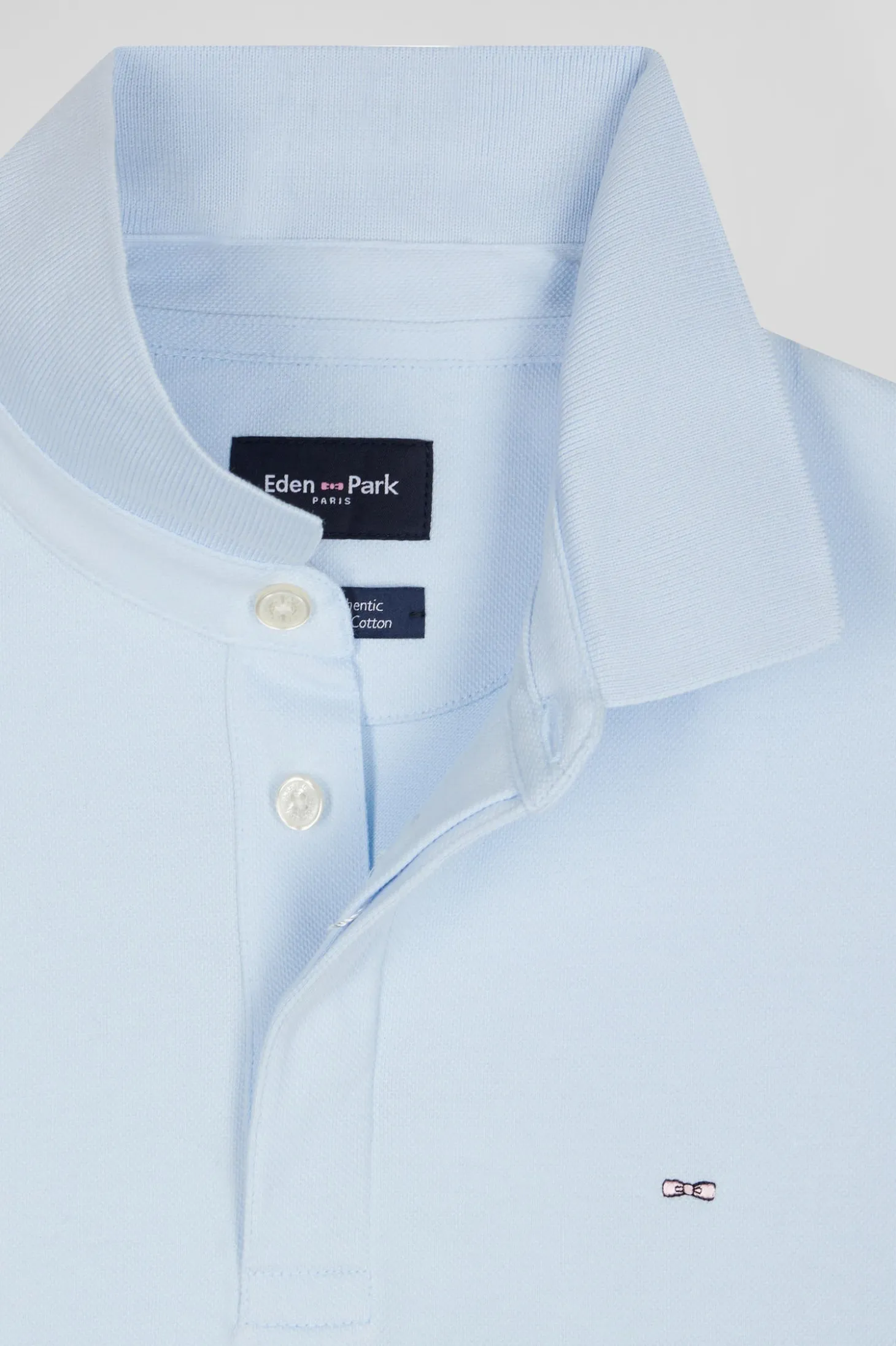 Slim sky blue short-sleeved stretch cotton polo shirt