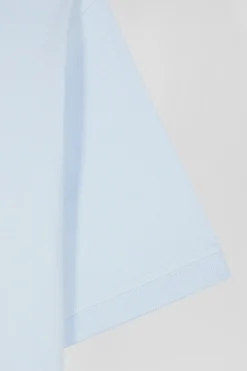 Slim sky blue short-sleeved stretch cotton polo shirt