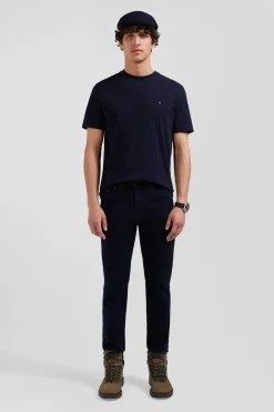 Slim stone-washed navy blue stretch denim jeans