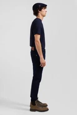 Slim stone-washed navy blue stretch denim jeans