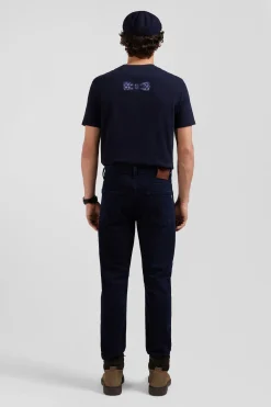 Slim stone-washed navy blue stretch denim jeans