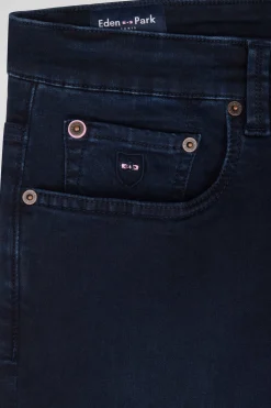 Slim stone-washed navy blue stretch denim jeans