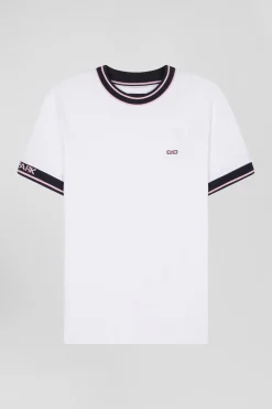 Slim white short-sleeved cotton T-shirt with Eden Park ribs