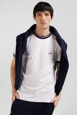 Slim white short-sleeved cotton T-shirt with Eden Park ribs