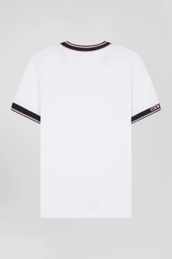 Slim white short-sleeved cotton T-shirt with Eden Park ribs
