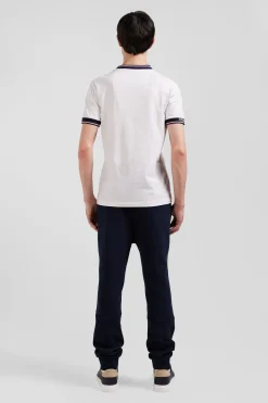 Slim white short-sleeved cotton T-shirt with Eden Park ribs
