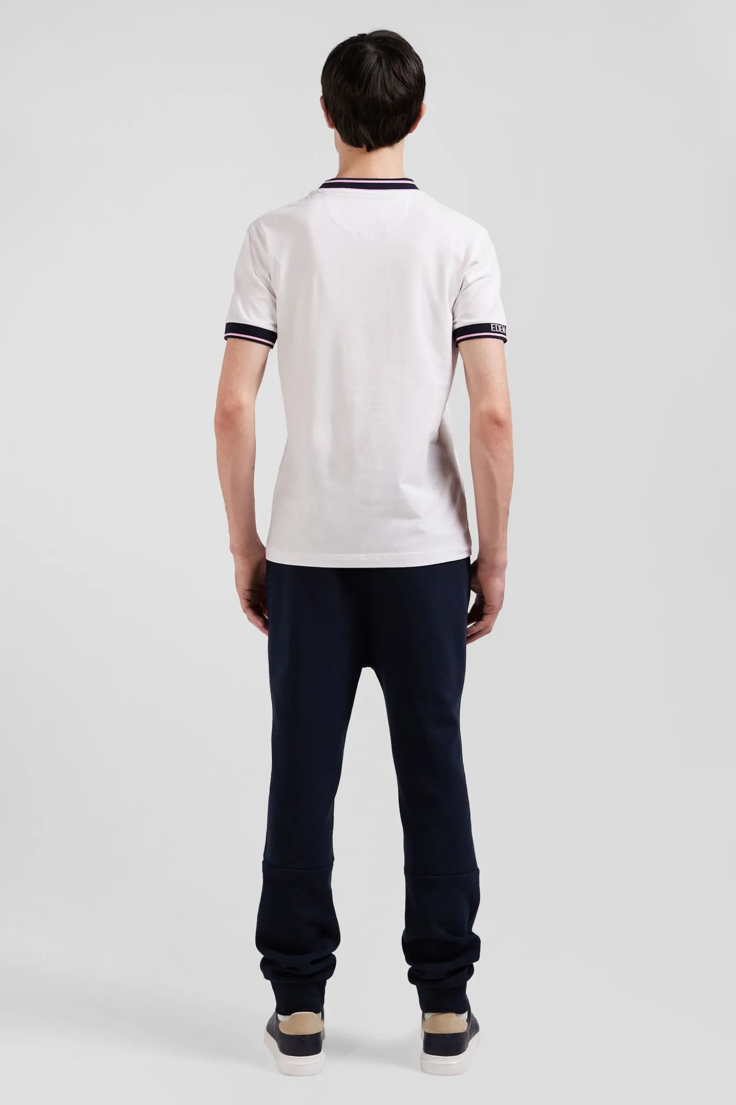 Slim white short-sleeved cotton T-shirt with Eden Park ribs