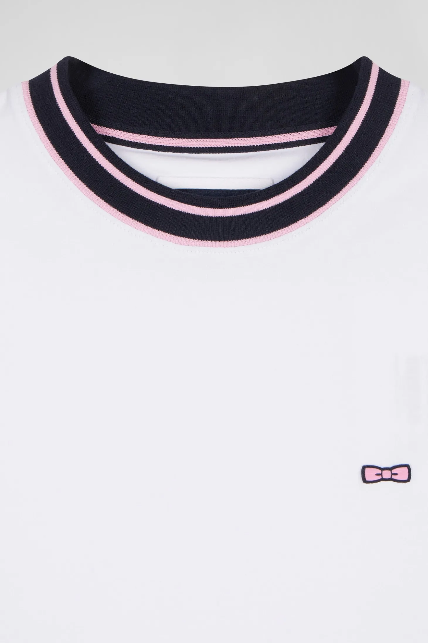 Slim white short-sleeved cotton T-shirt with Eden Park ribs