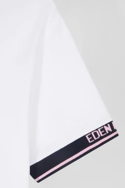 Slim white short-sleeved cotton T-shirt with Eden Park ribs