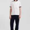 Slim white short-sleeved stretch cotton polo shirt with Eden Park jacquard collar