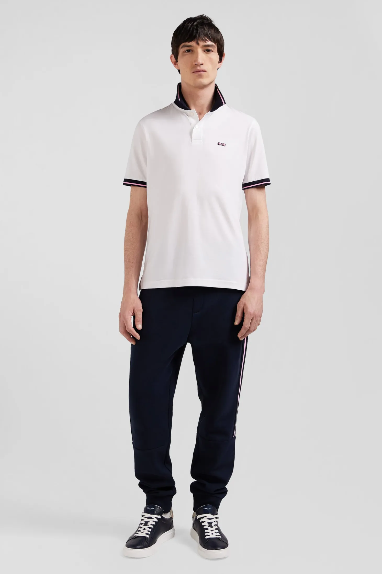 Slim white short-sleeved stretch cotton polo shirt with Eden Park jacquard collar