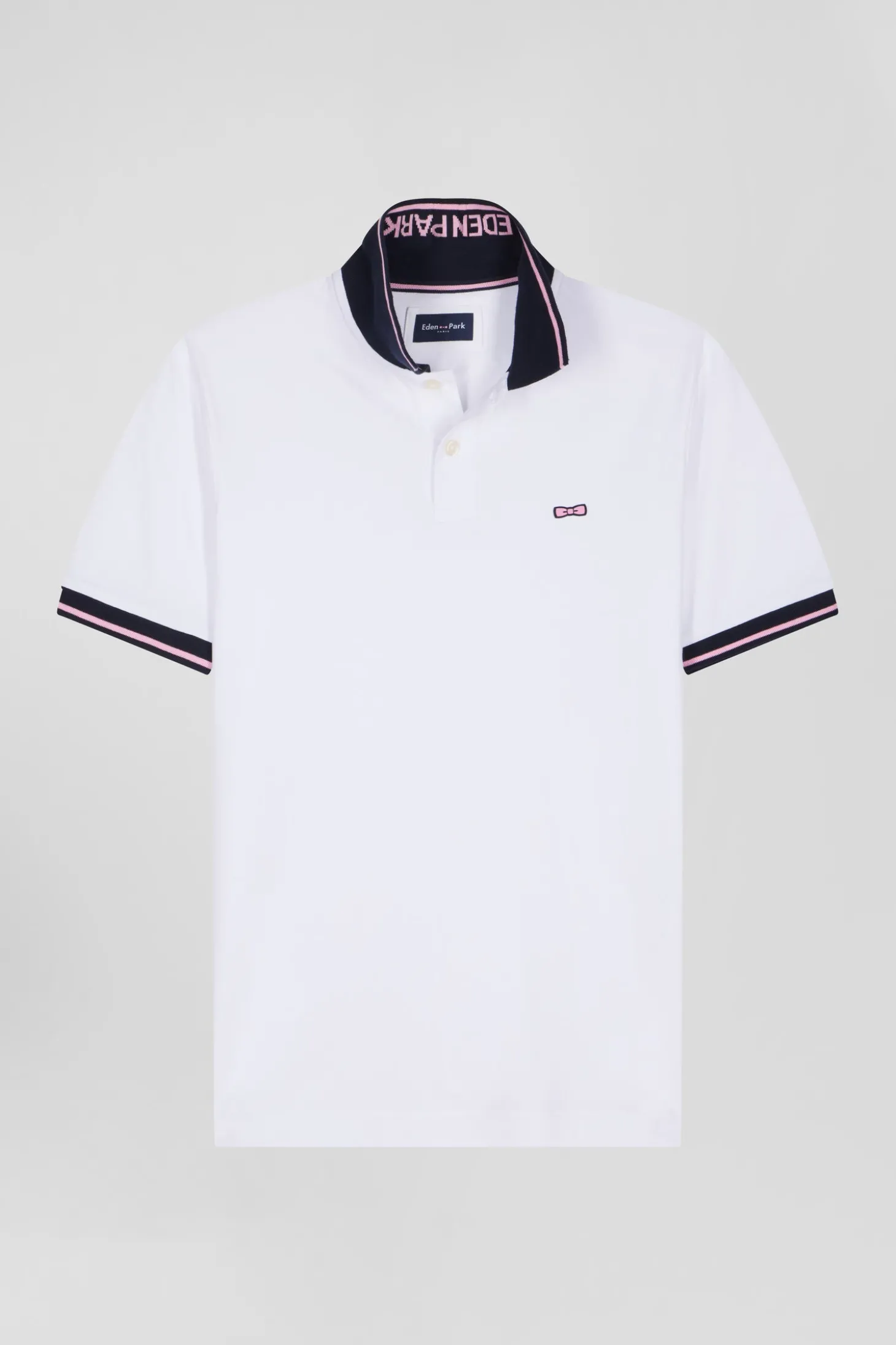 Slim white short-sleeved stretch cotton polo shirt with Eden Park jacquard collar