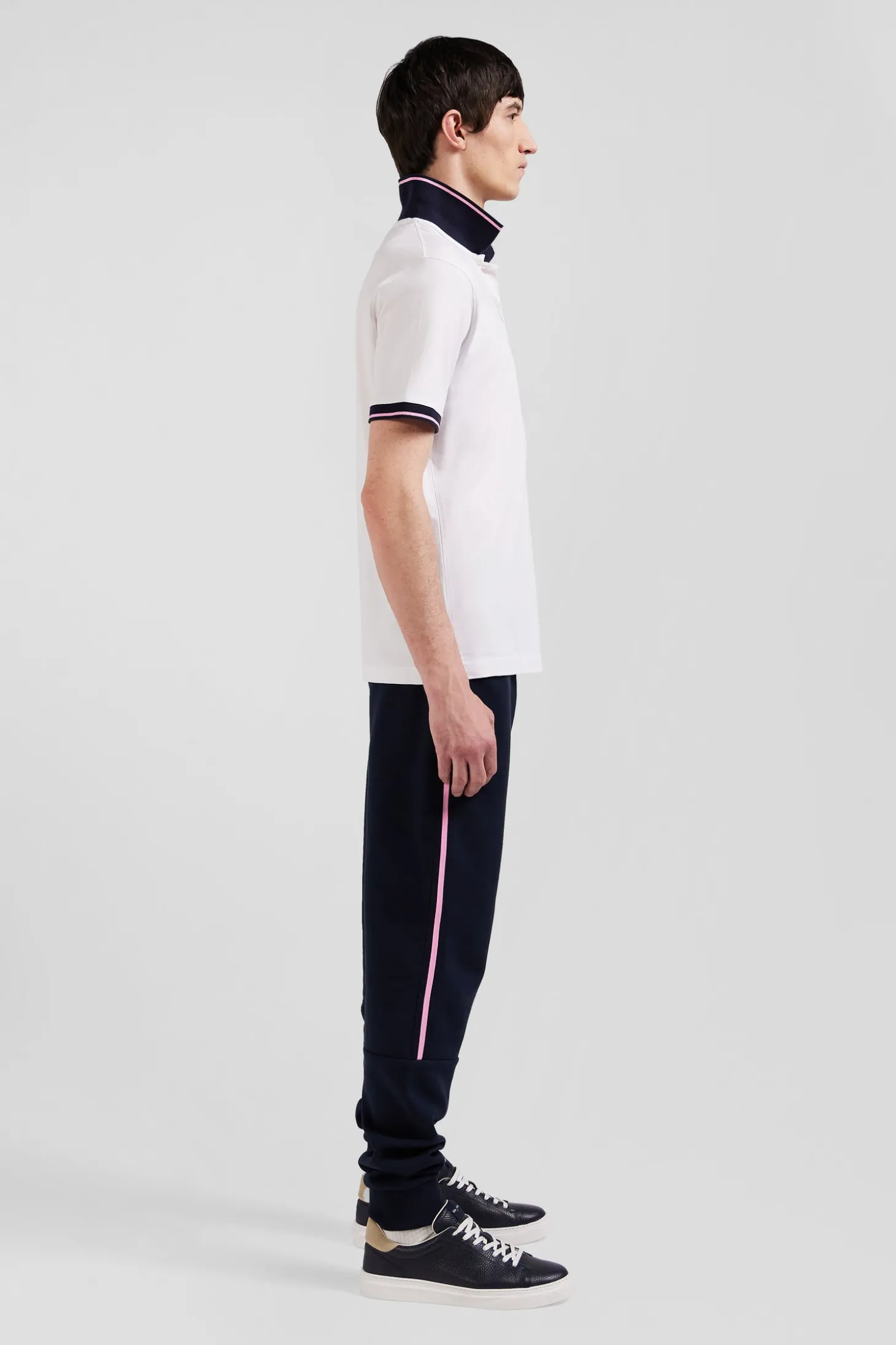 Slim white short-sleeved stretch cotton polo shirt with Eden Park jacquard collar