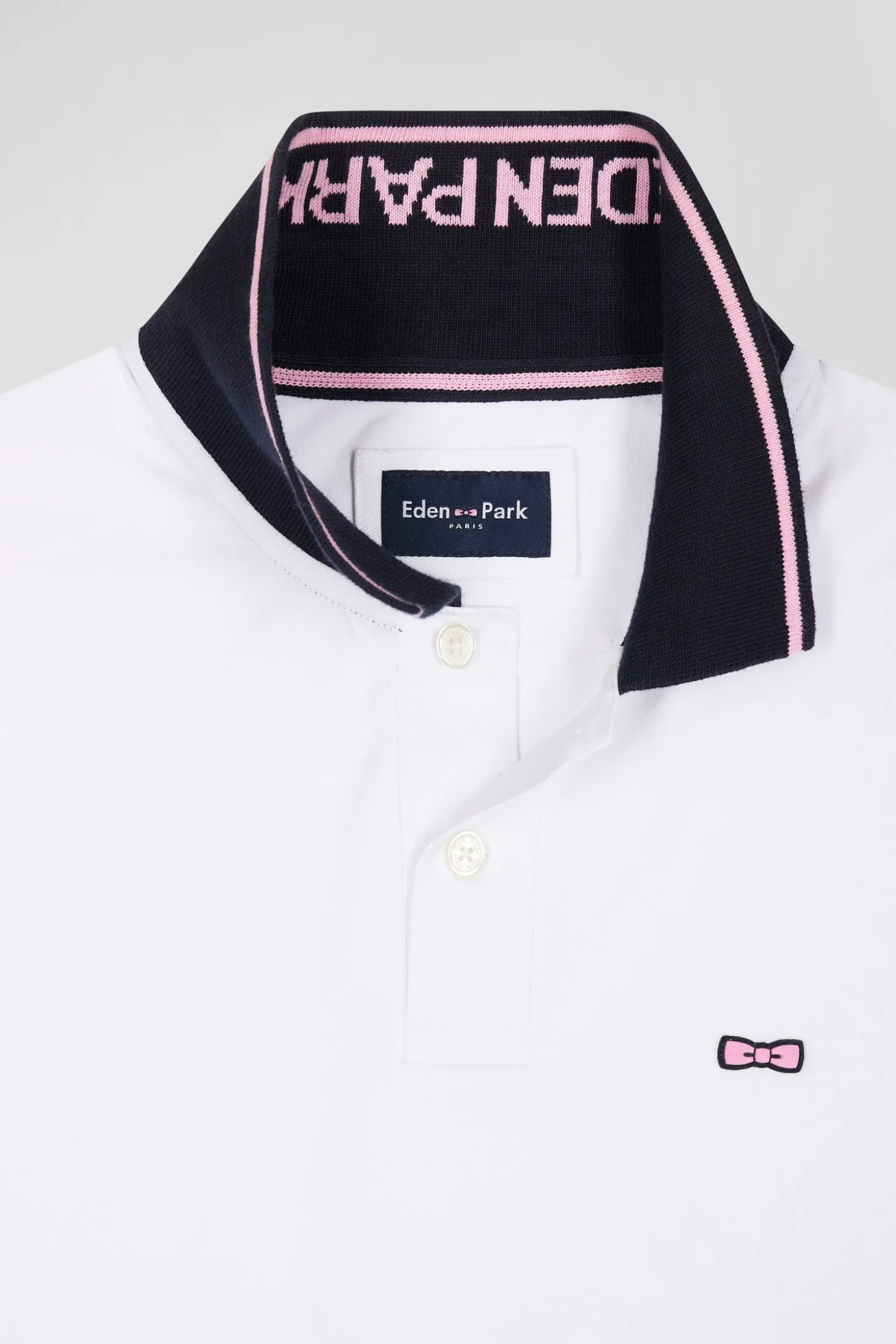 Slim white short-sleeved stretch cotton polo shirt with Eden Park jacquard collar