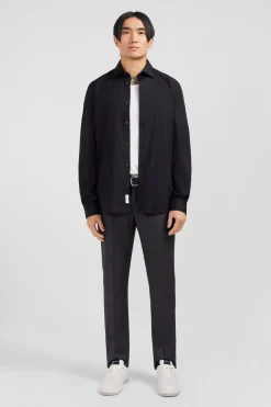 Slim-fit black shirt in stretch poplin