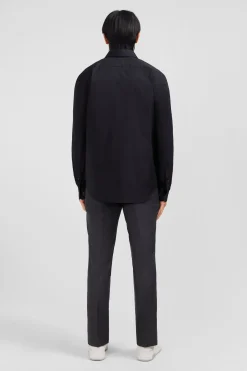 Slim-fit black shirt in stretch poplin