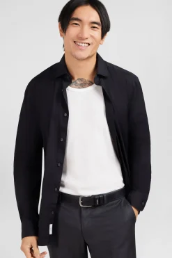 Slim-fit black shirt in stretch poplin
