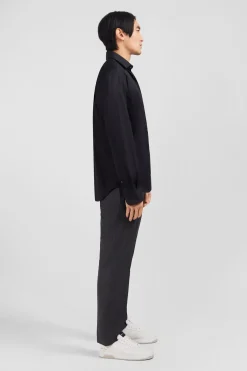 Slim-fit black shirt in stretch poplin