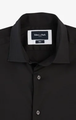 Slim-fit black shirt in stretch poplin
