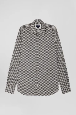 Slim-fit cotton shirt with off-white micro patterns