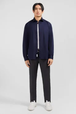Slim-fit navy shirt in stretch poplin