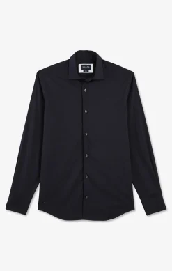 Slim-fit navy shirt in stretch poplin