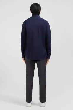 Slim-fit navy shirt in stretch poplin