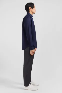 Slim-fit navy shirt in stretch poplin