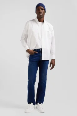 stone-washed regular raw stretch denim jeans