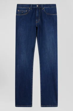 stone-washed regular raw stretch denim jeans