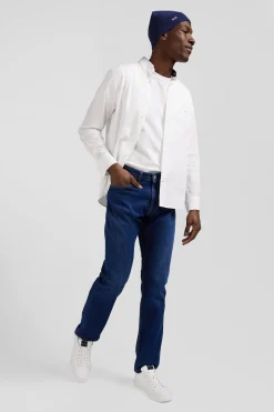 stone-washed regular raw stretch denim jeans