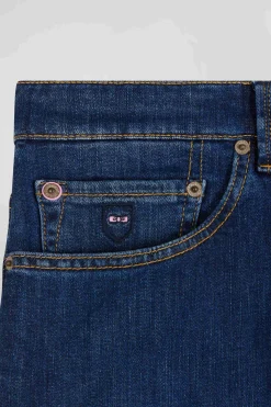 stone-washed regular raw stretch denim jeans
