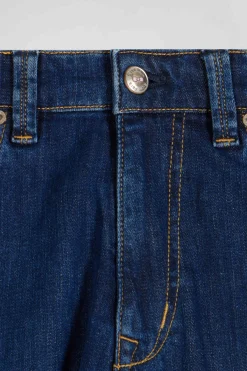 stone-washed regular raw stretch denim jeans