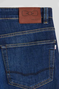 stone-washed regular raw stretch denim jeans