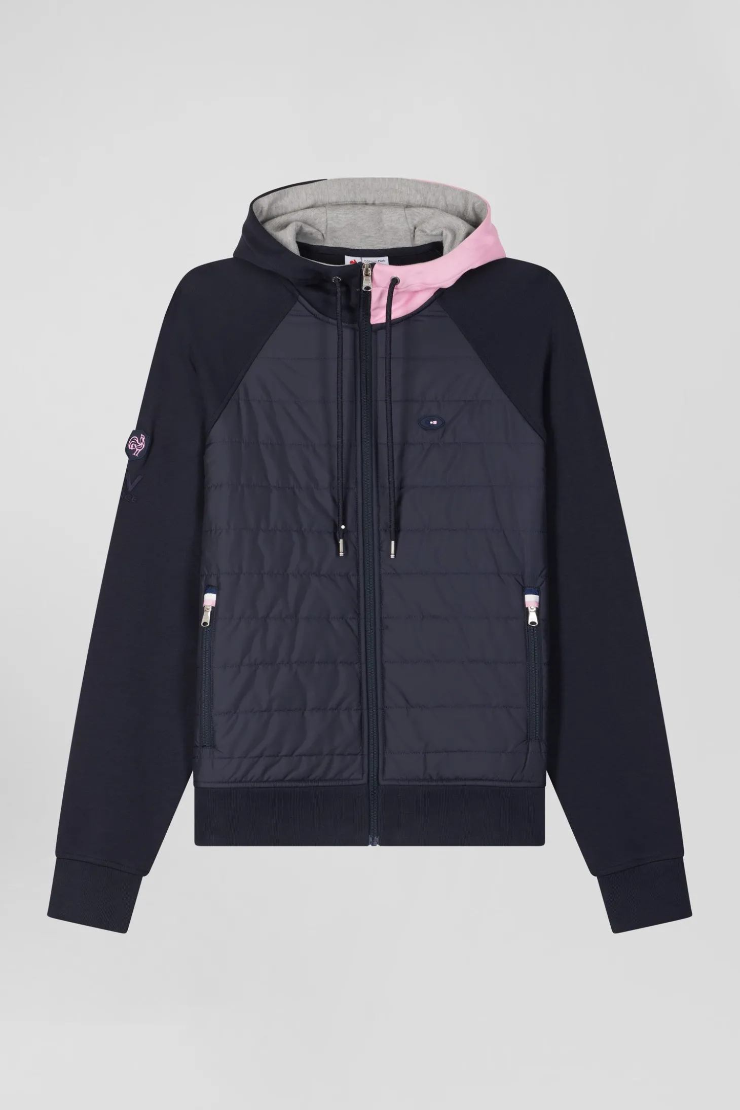 Sweatshirt à capuche zippé XV de France en coton mélangé et parmenture bleu marine coupe Regular