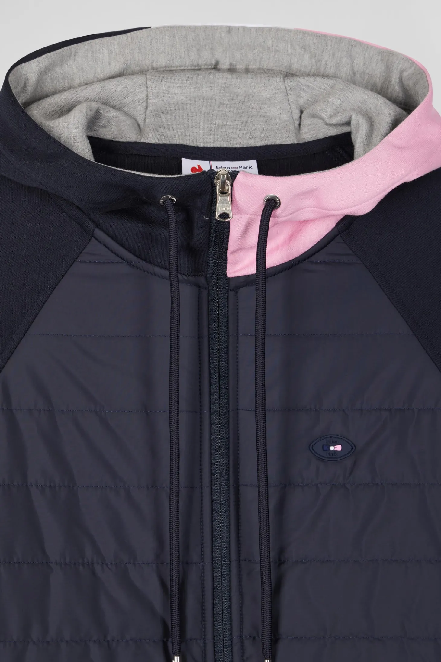 Sweatshirt à capuche zippé XV de France en coton mélangé et parmenture bleu marine coupe Regular