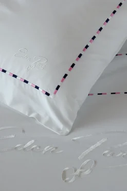 2 taies d'oreiller carrés blanc, marine et rose - Décrochons la lune